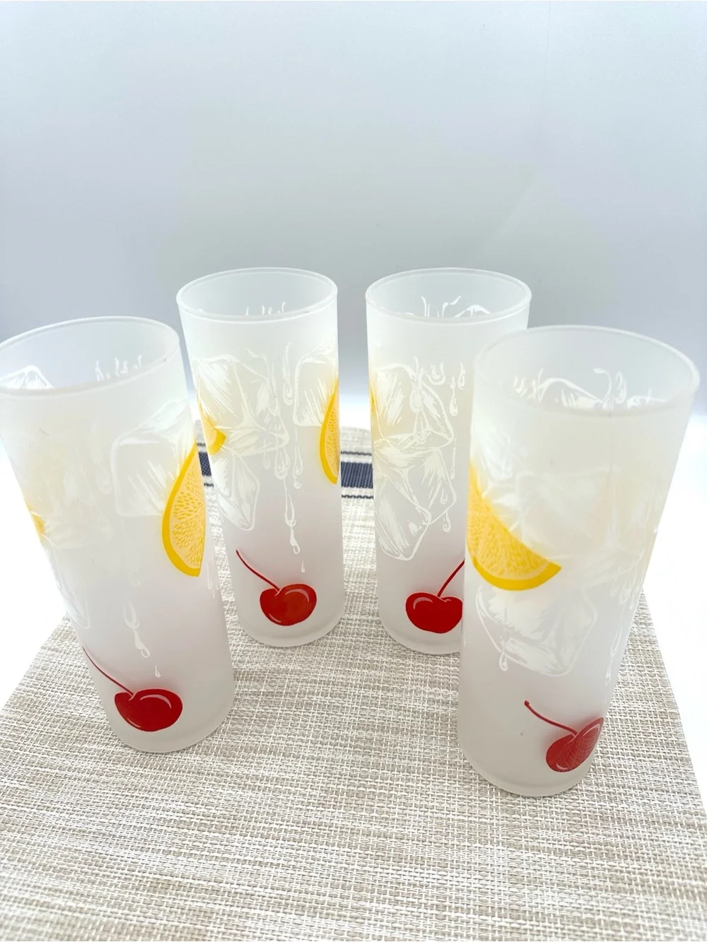 4 Federal Frosted Tom Collin’s, Lemonade Glasses Vintage MCM 50s